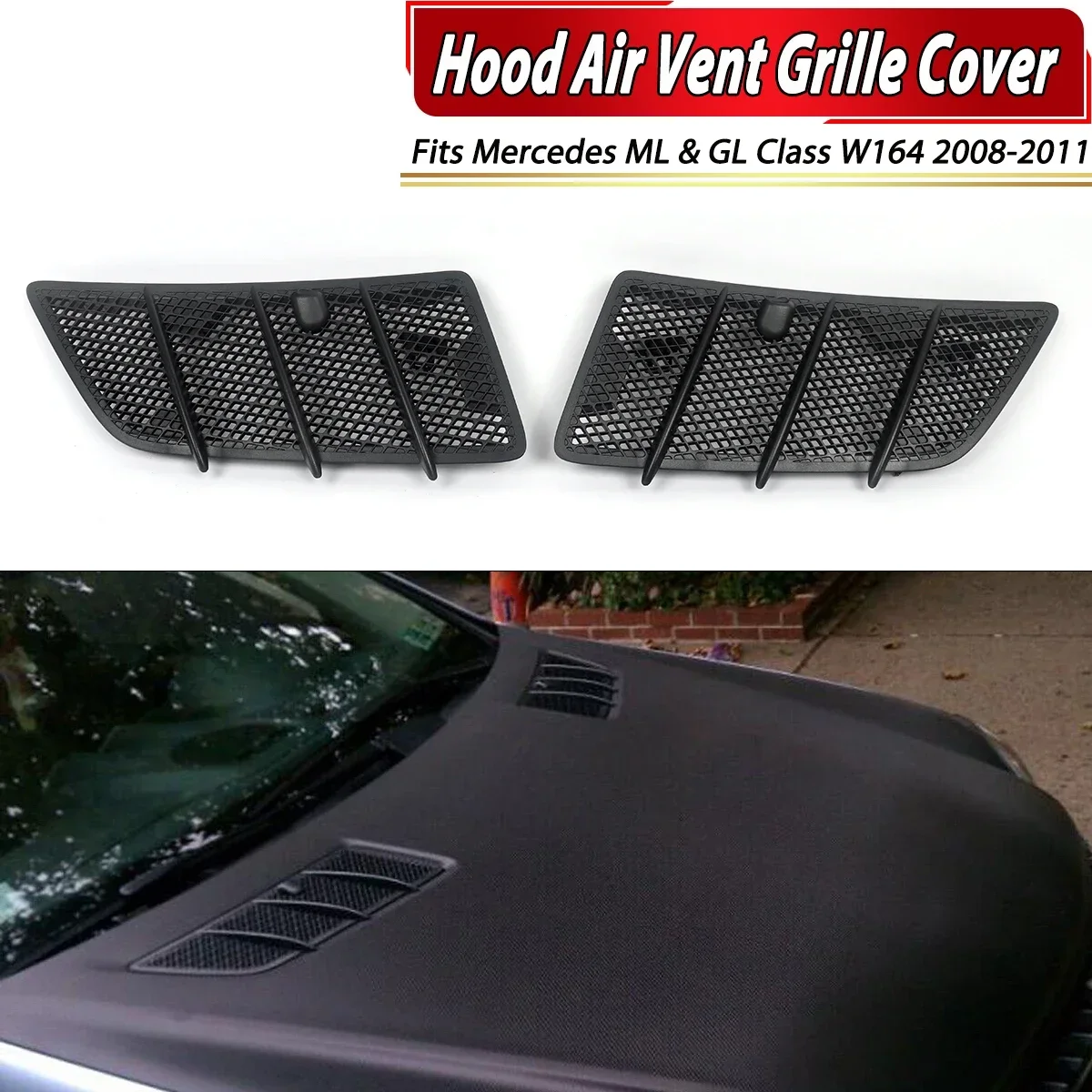 2PCS Front Hood Air Vents Grille Cover Trim For Mercedes Benz W164 ML GL Class 2008-2011 1648804405 1648804305 Car Accessories