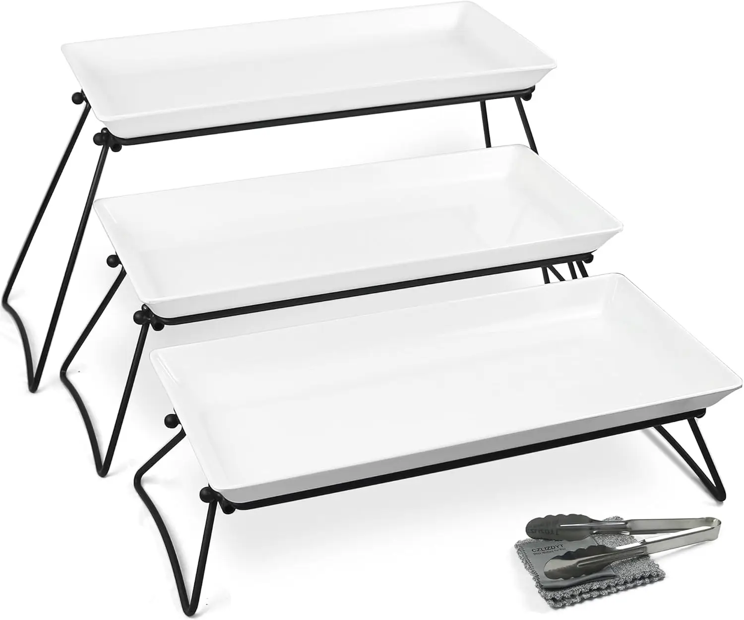 

Extra Large 3 Tier Serving Tray Set, White Melamine Dessert Display Stands for Party Buffet Entertaining