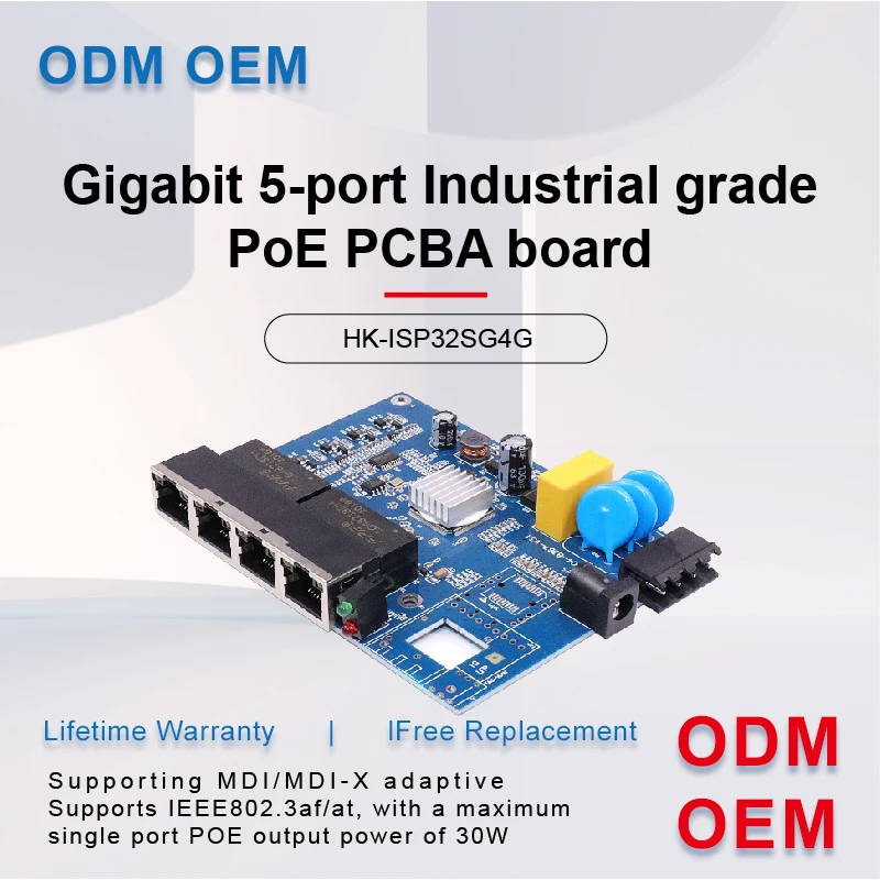 

Unmanaged industrial grade PoE Gigabit 1G4E 1 * 9 PCBA data transmission Ethernet switch