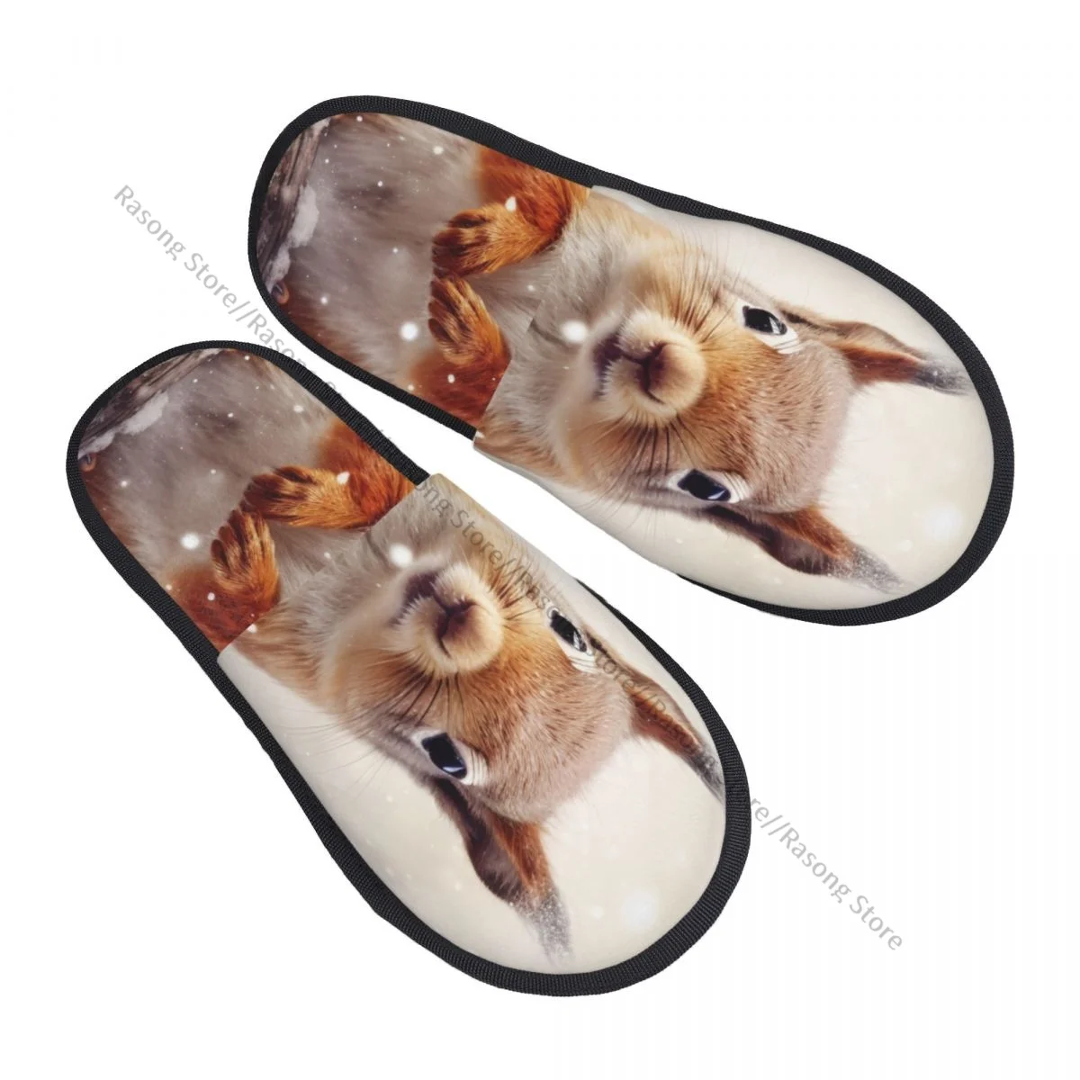 

Indoor Winter Squirrel Chipmunk Warm Slippers Home Plush Slippers Home Soft Fluffy Slippers