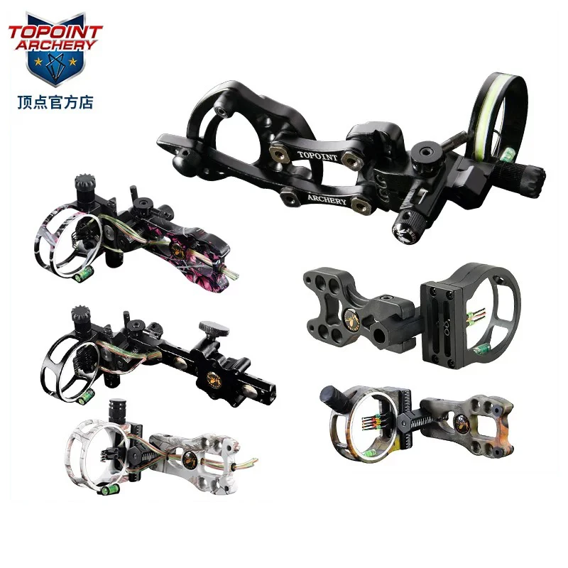 Archery Compound Bow Sight CNC Aluminium Alloy Machining 4/5/7pin Optical Fiber LED Light Adjustable for Target Hunting Shooting