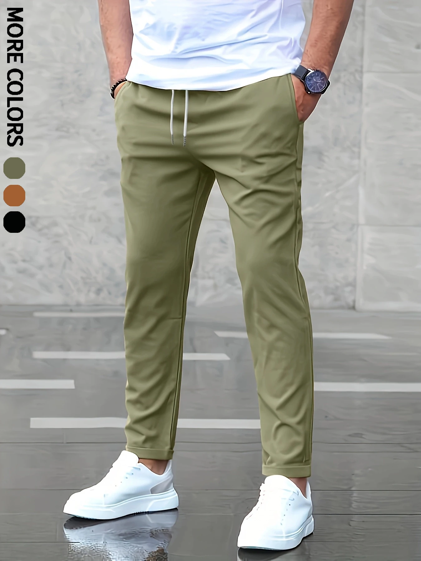 Men's Casual Nine-Point High-Quality Comfortable and Breathable Fabric Spring and Summer Pants for Home Casual Outdoor Sports, Drawstring Woven Casual Pants Single-Piece