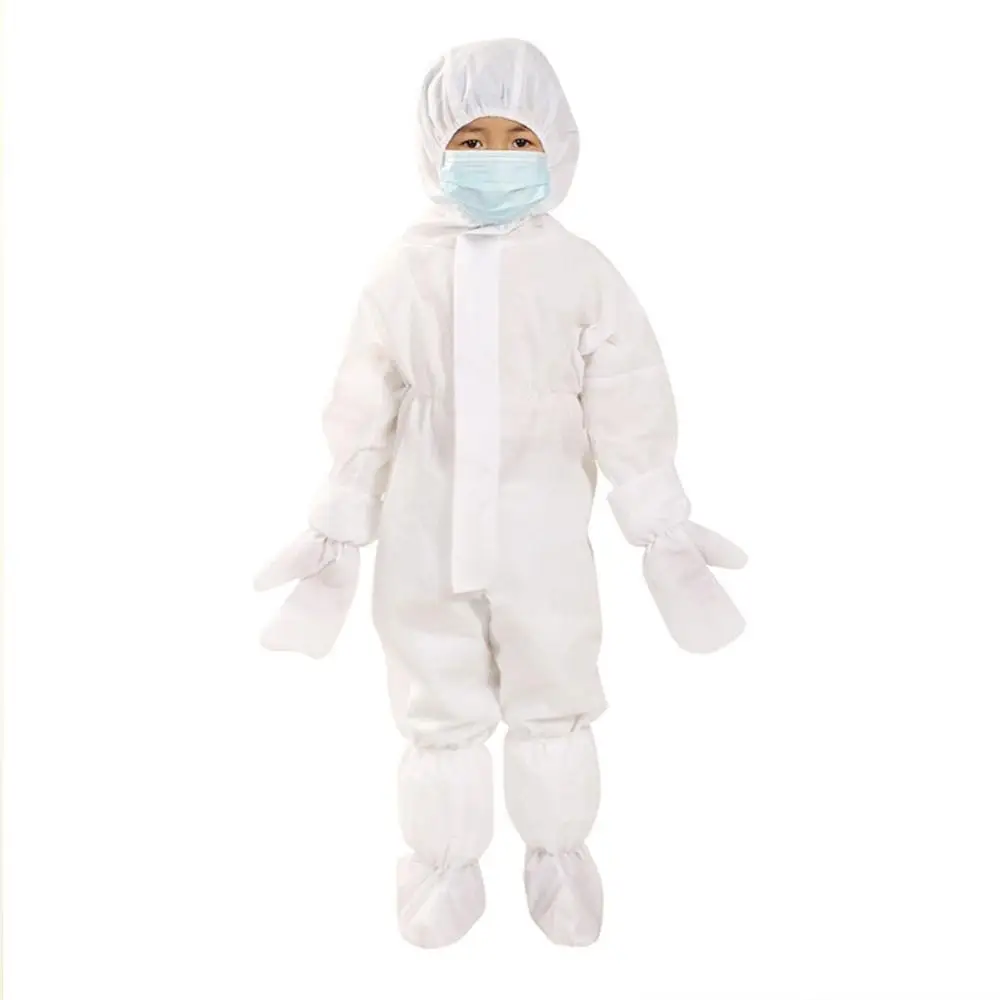 Kids Disposable Protective Isolation Overall Suit with Hood Breathable Dustproof Children Clean Work Coveralls Full Body Gown