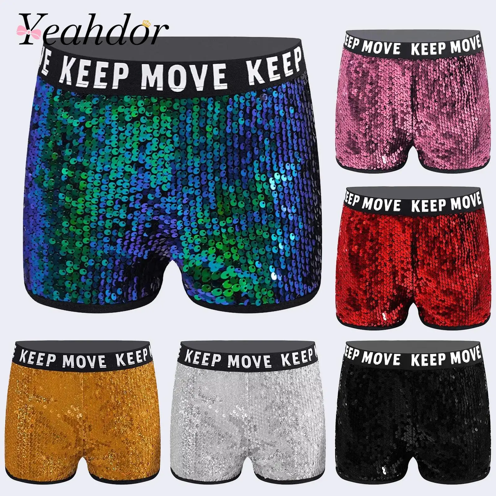 

Kids Sparkle Hip Hop Jazz Dance Shorts Fashion Letters Printed Hot Pants Children Sequined Jazz Dance Shorts Performance Costume