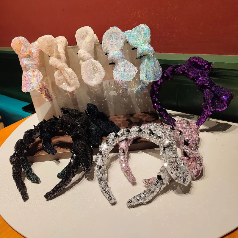 

Летние женские аксессуары для волос: повязки с пайетками, банты, универсальные ободки и заколки для волос