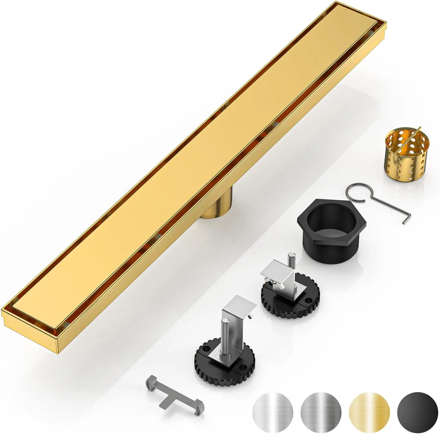 ® Linear Shower Drain - 32 Inch Brushed Gold, with Tile Insert Panel | AISI 304 Stainless Steel Linear Drain, Rectangle Shower