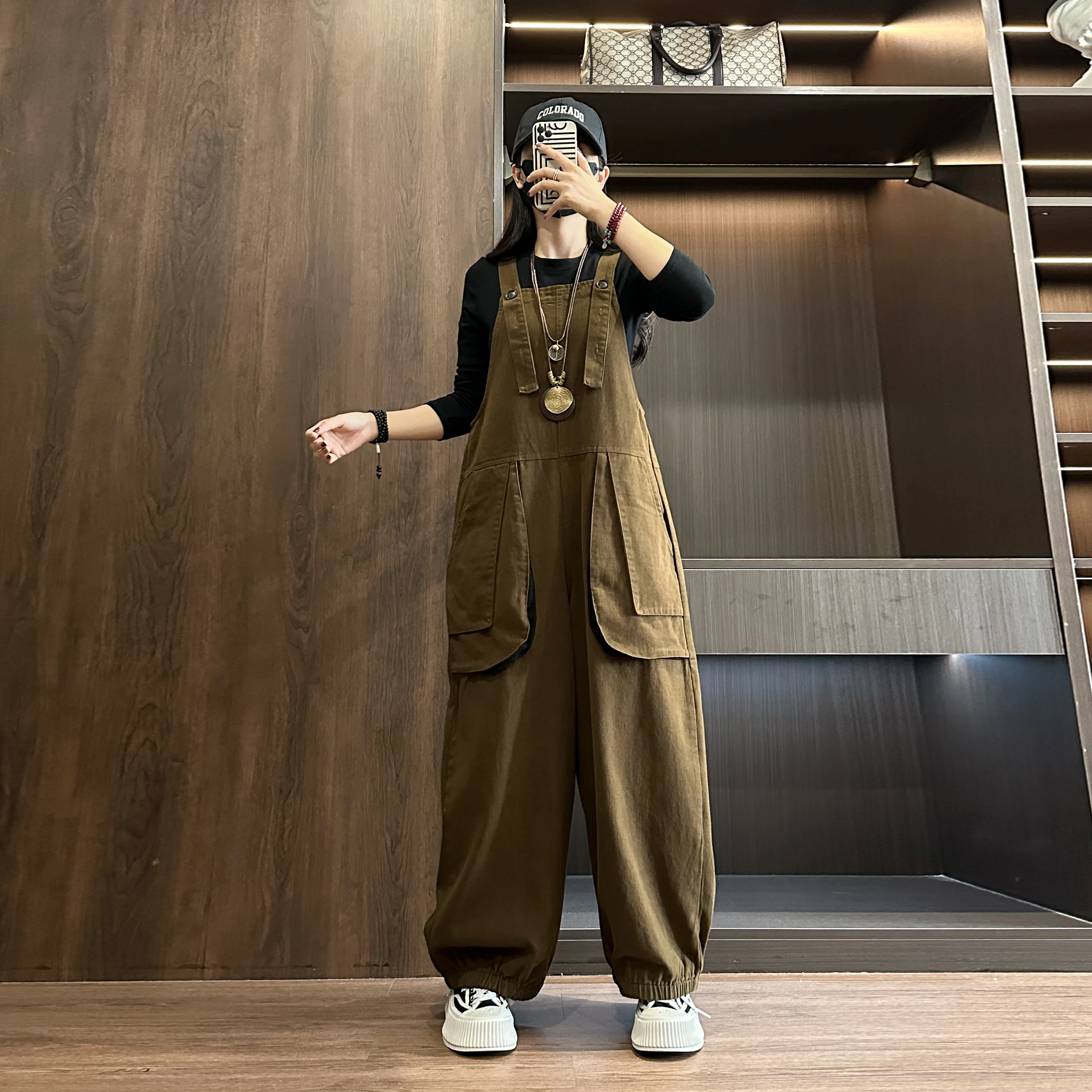 

Women's Loose Fit Long Workwear Trousers Autumn Faion Slimming Cuffed Pants High Waist Cotton Pants Pure Color