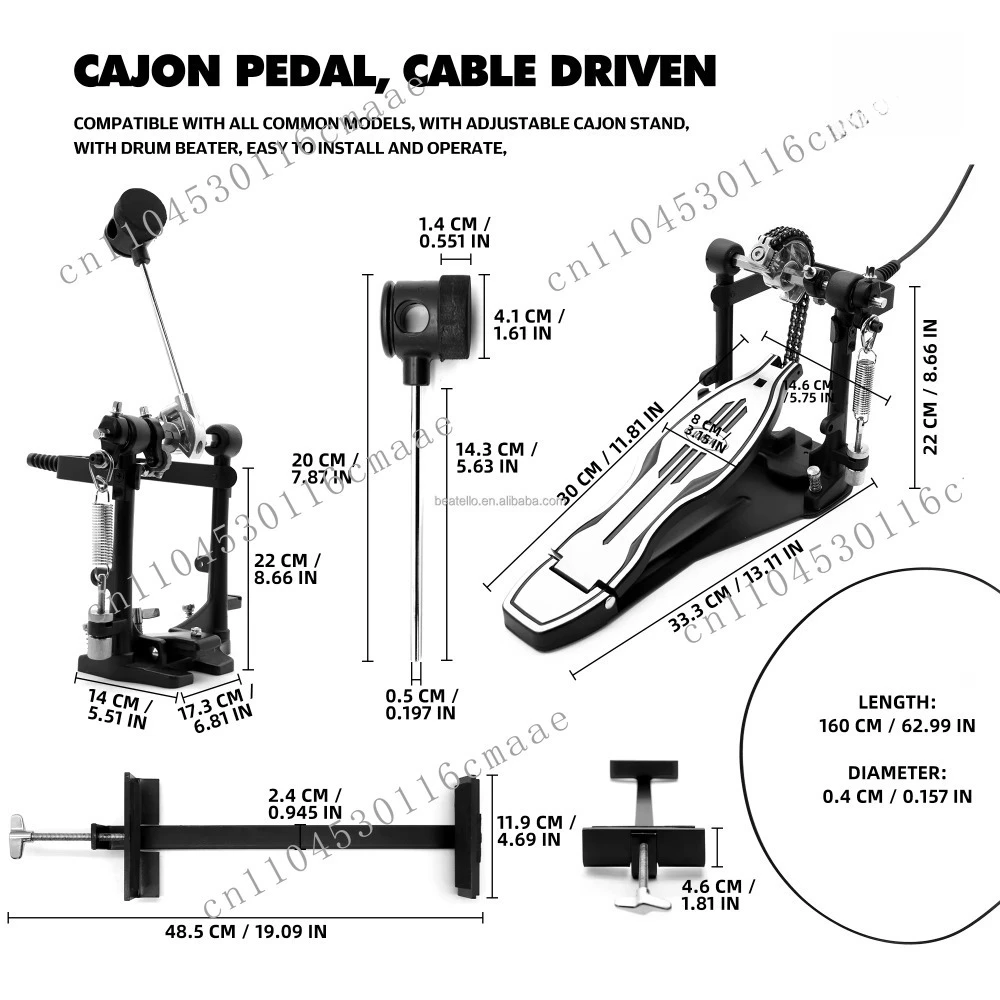Pedal de Bateria Profissional com Eixo de Acionamento Direto, Peças e Acessórios Duráveis para Cajón de Caixa