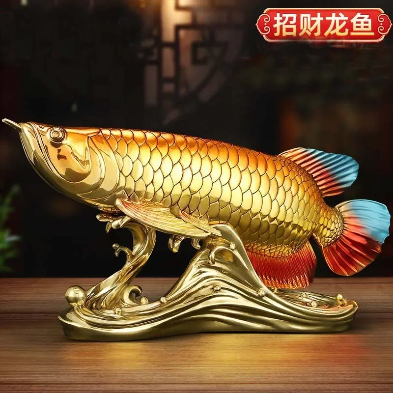 high grade Good luck Dragon golden Fish Wealth Arowana HOME OFFICE BAR CLUB decoration bring money brass Sculpture