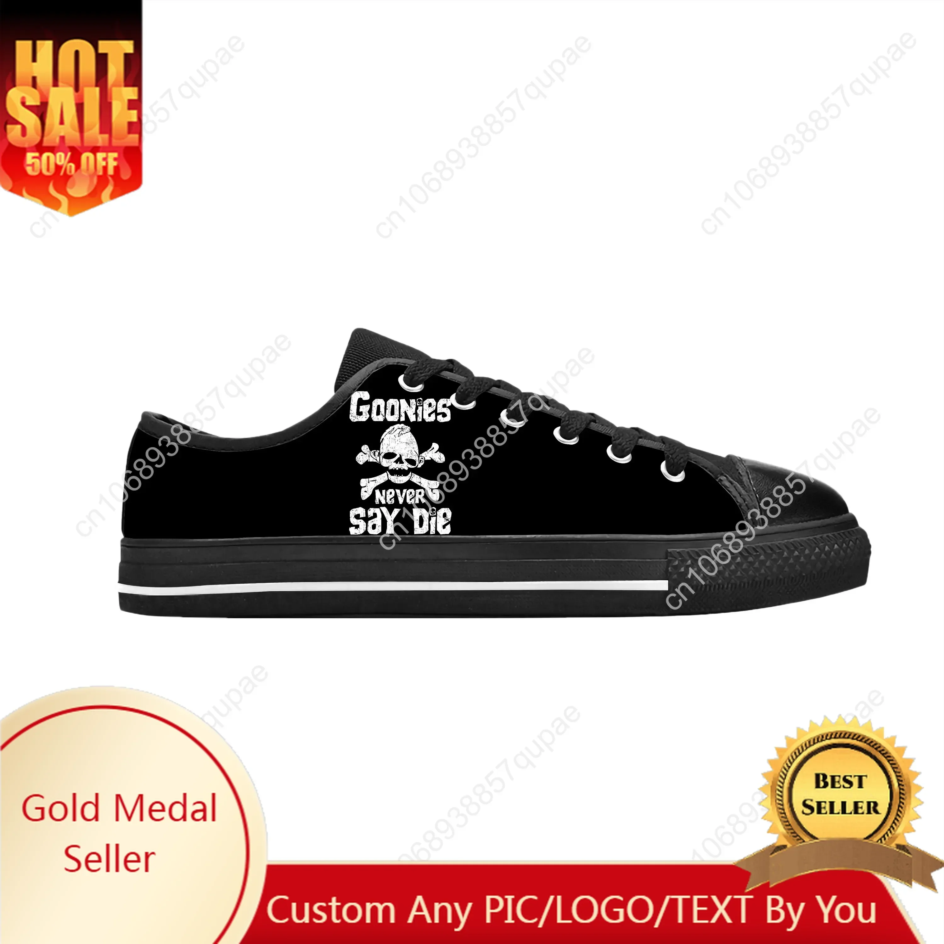 

Goonies Never Say Die, череп, скелет, пиратская готическая повседневная тканевая обувь, низкие удобные дышащие мужские и женские кроссовки с 3D принтом