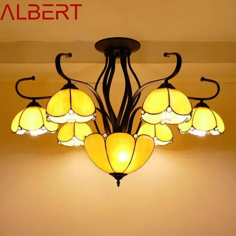 ALBERT Tiffany European Living Room Pendant Lamp Mediterranean Sea Creative Color Glass restaurant Bedroom Hotel Chandelier