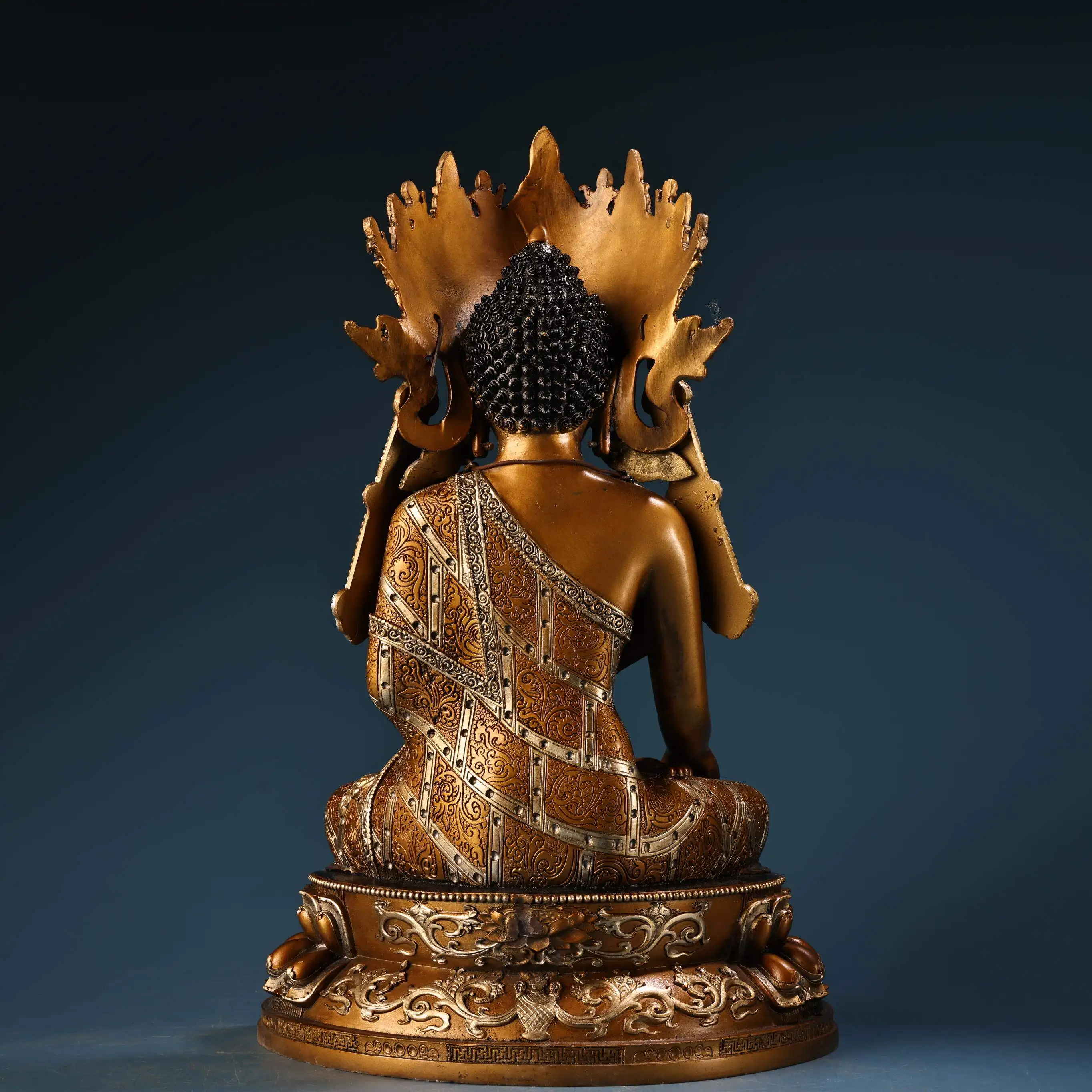 Antique Bronze Gold Silver Tibetan Jowo Buddha Statue Serene Face Heavy Patina Fine Workmanship