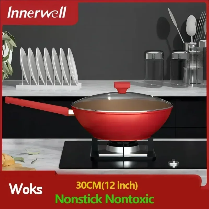 

Innerwell Kitchen Frying Pan Woks Nonstick Toxin Free Cookware Steak Chicken Gourmet Stir Fry Cooking Pot Compatible All Stoves