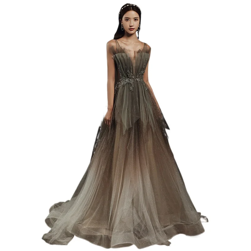 ثوب مسائي، مزاج مأدبة أنثى، مضيف، فستان طويل على طراز الغابة، أزياء التخسيس، نمط اجتماعي، امتحان فني للطلاب #6