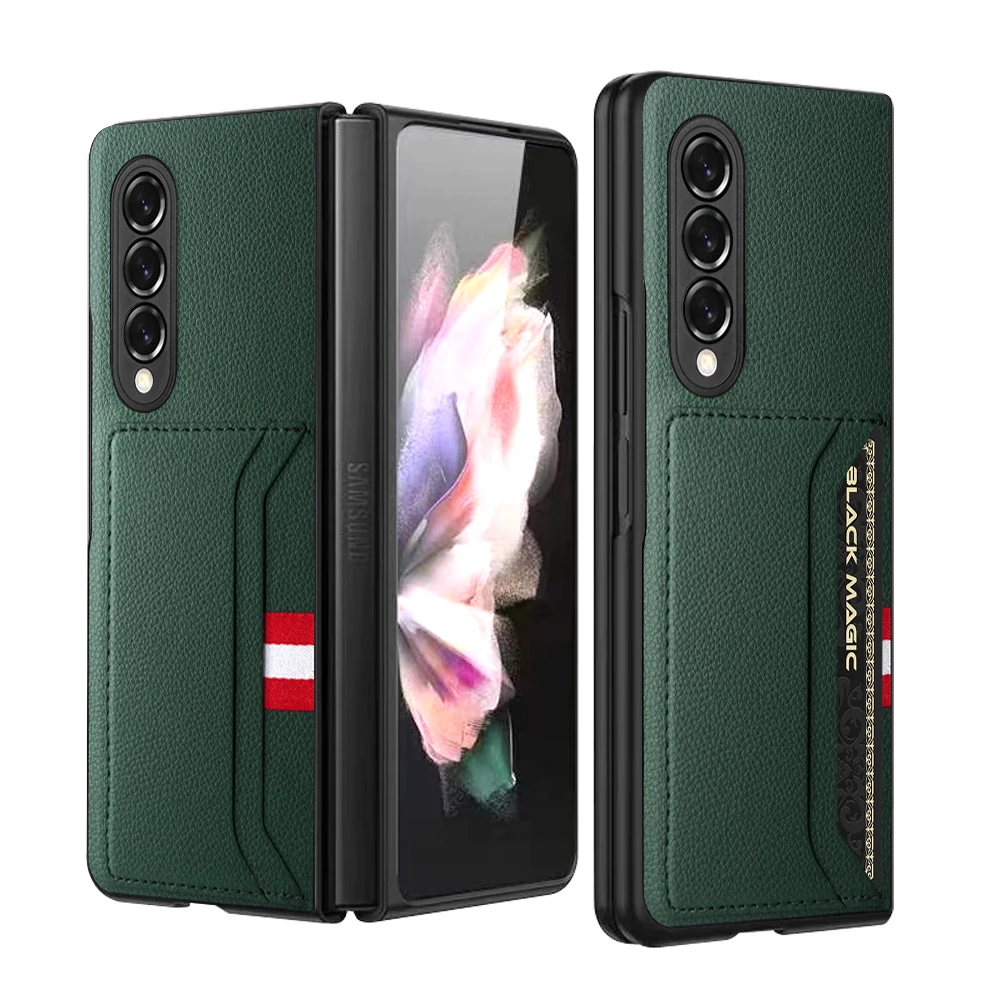 Anti-Scratch Business Leather Card Holder Case for Samsung Galaxy Z Fold 6 5 3 4 Fold5 fold6 Fold4 Fold3 5G Fold 2 Fold2 Cover