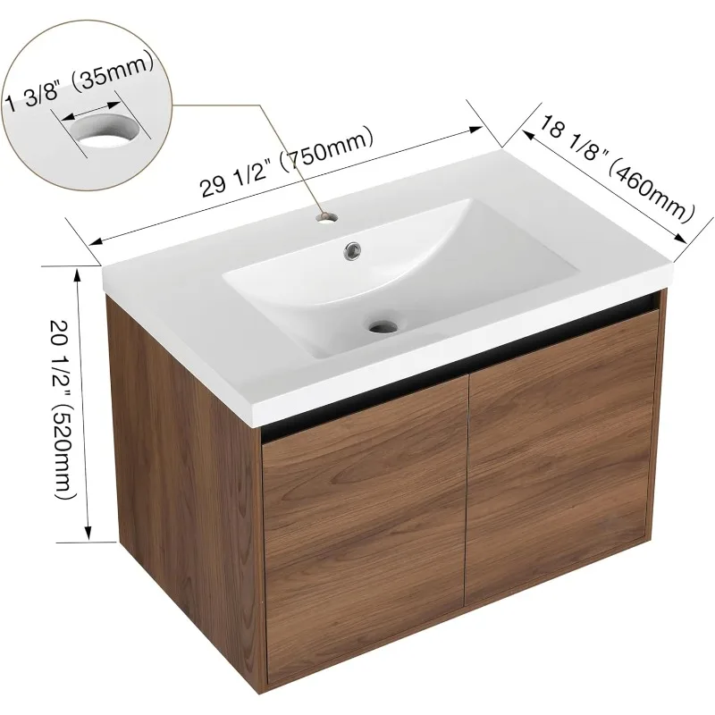 30 Inch Floating Bathroom Vanity, 30