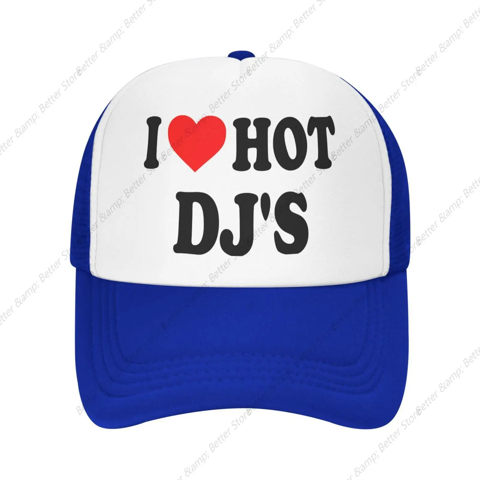 I-Love-Hot Dj'S I-Heart-Hot Dj'S Trucker Hat for Men Women Humor Funny Hats Mesh Funny Baseball Cap Blue Trucker Hat