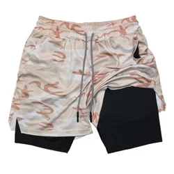 Zipper Pockets 2 In 1 Double-layer Quick Dry NEW Men Fitness Bodybuilding Shorts Gym Workout Male Sportswear Jogger Beach Shorts