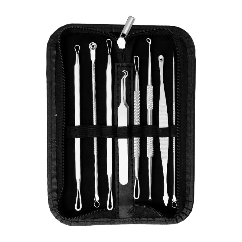 ‌Professional Stainless Steel Acne Tool Kit - Portable Blackhead Remover & Comedone Extractor for Facial Blemish Care