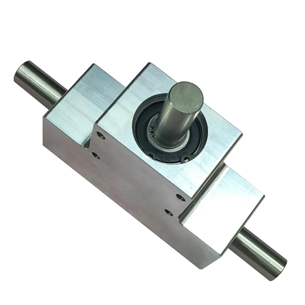 Compact 90 Degree Right Angle Spiral Bevel Gearbox 1:1 Dual Output 15mm Shaft Mini Gear Reducer