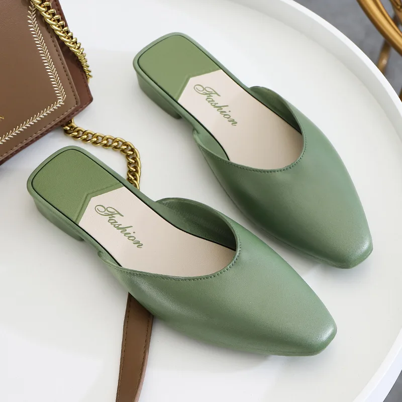 Women's Summer Outdoor Slip-On Half Slippers Flat Bottom Anti-Slip Casual PVC Material Home Comfortable Lightweight Shoes