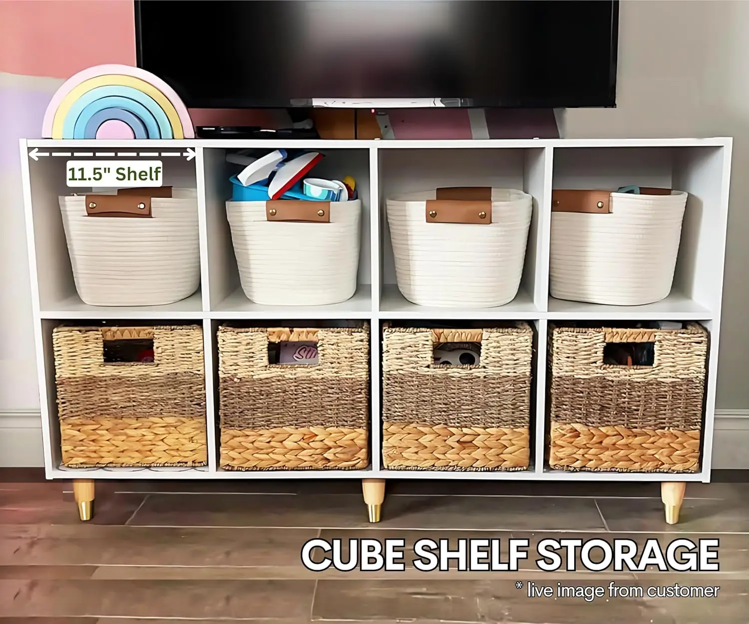 Cubos de armazenamento para Cube Shelf, Rattan Basket, Conjunto de 4, Heavy Duty Jacinto Cube Bins,11x11, 10.5x10.5