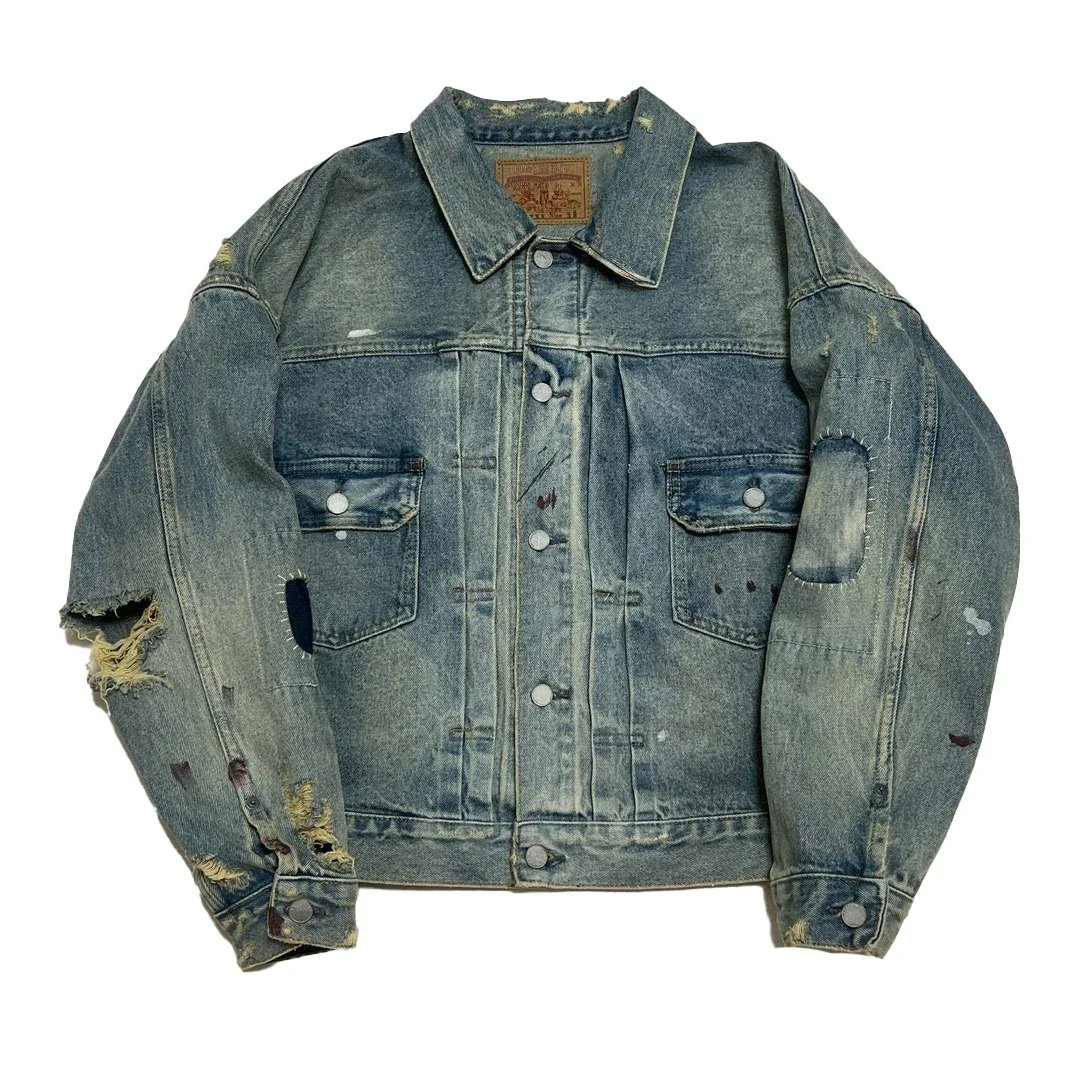 NIGO Heren lente en herfst gewassen blauw noodlijdende vintage revers losse denim jas met lange mouwen Ngvp # nigo7888