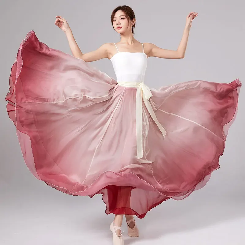 Stage Performance Dress Gradient Color Flamenco Dance Skirt Big Swing Skirt Chiffon Dress Chinese Style Lady Practice Dancewear