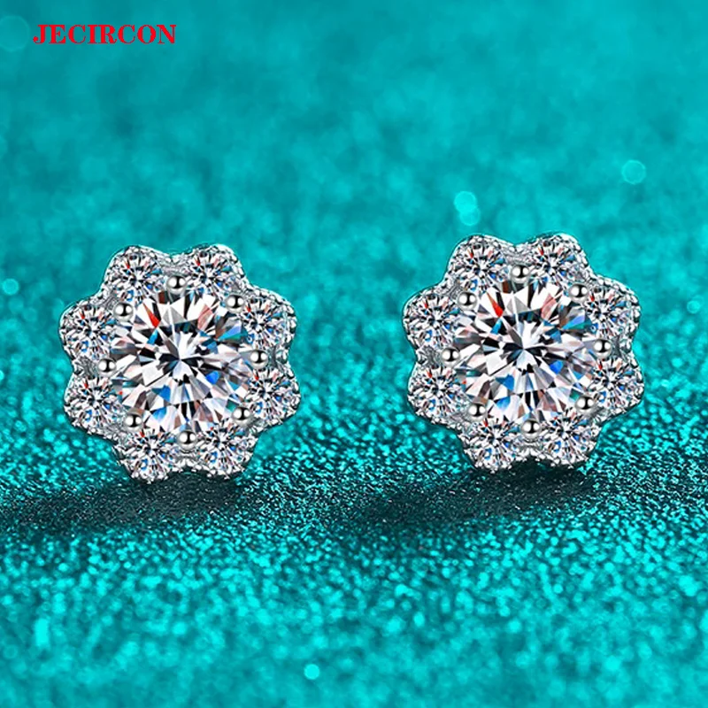 

JECIRCON 1CT Moissanite Stud Earrings, S925 Sterling Silver Sparkling Flower Shaped Design, Hypoallergenic, Ideal for Daily Wear