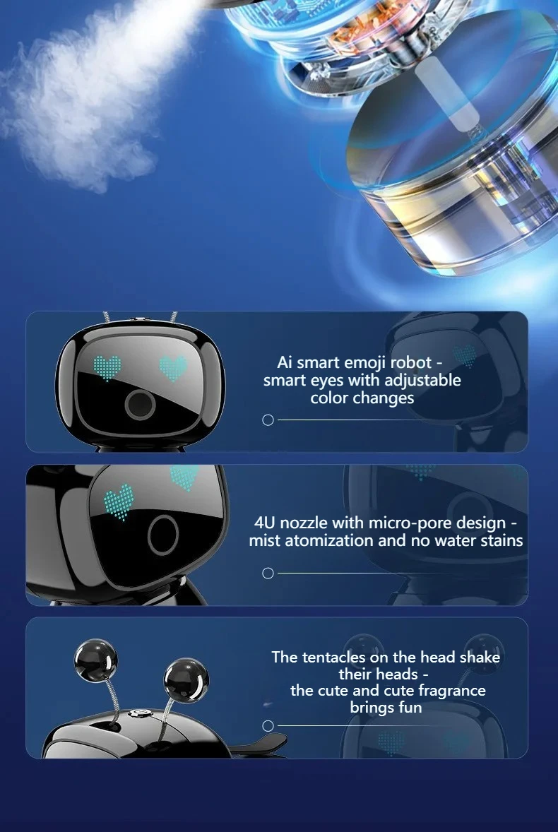 Cute Robot Smart Car Aroma Diffuser Car Air Outlet Fragrance Air Purifier Car Interior Decor Gift Electric Air Freshener