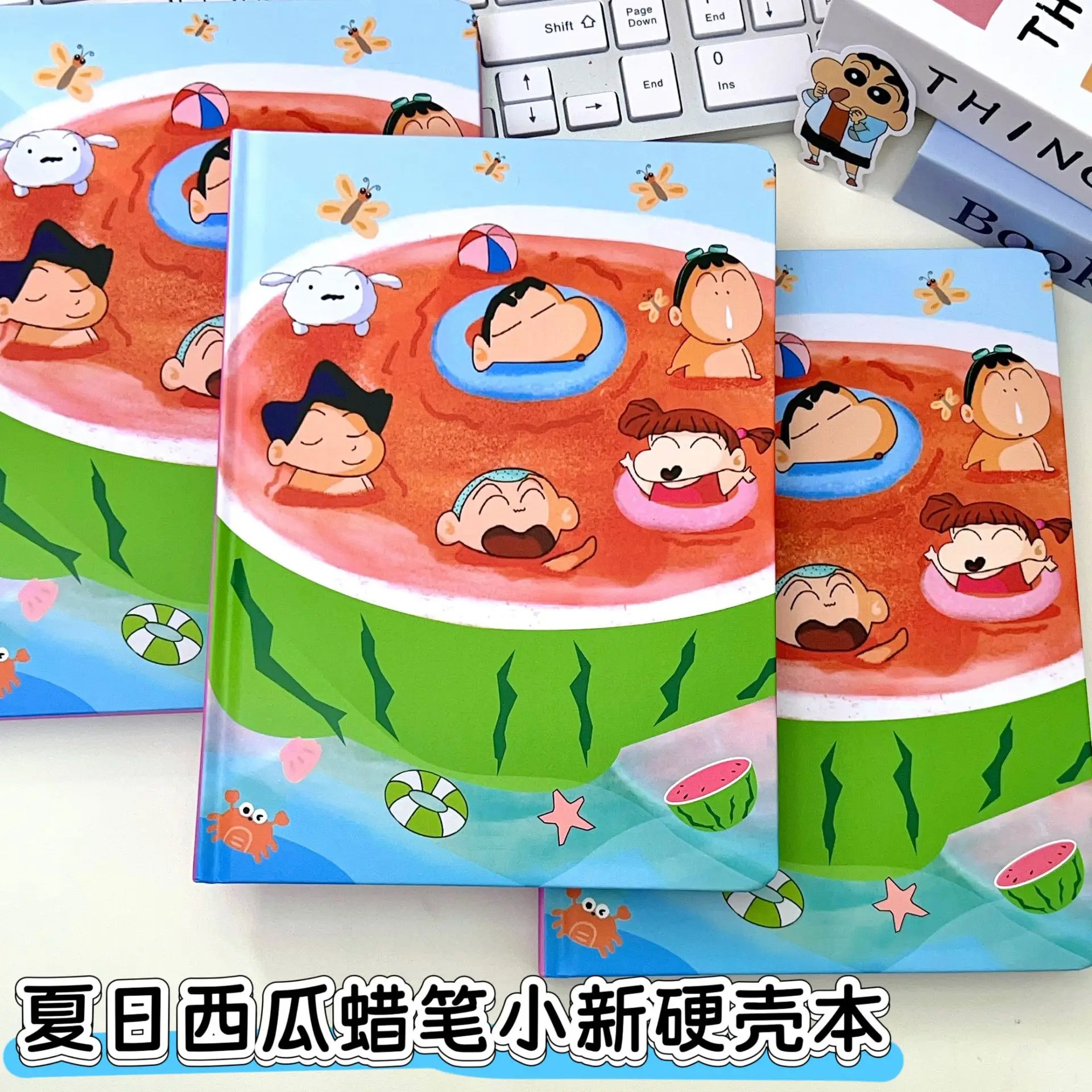 

New Summer Watermelon Crayon Shin chan A5 Hardshell Color Page Notebook Cartoon Hand drawn Anime Handbook Diary Girl Gift