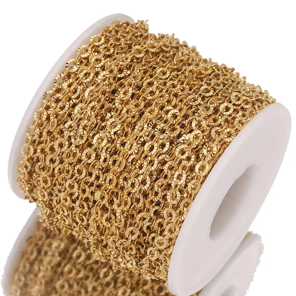 2m Lot Stainless Steel O Shape Oval Chain Cross Plated Gold Chains Link Roll for Jewelry Making DIY Necklace Bracelet Supplies