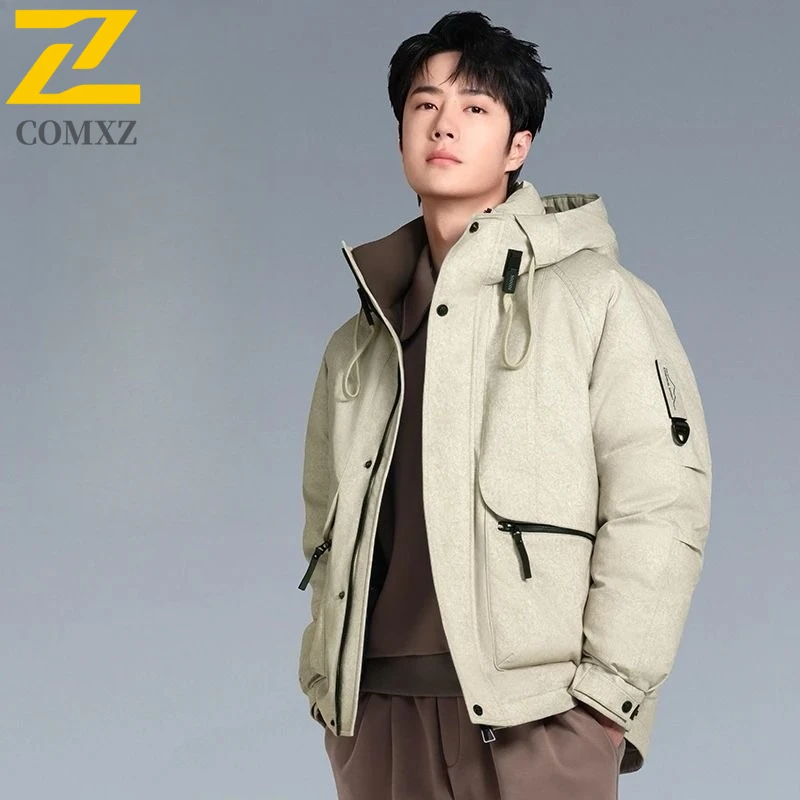 COMXZ 2025 معيار وطني جديد 60 أسفل خفيف الوزن دافئ للجنسين مقنعين سترة الخريف الشتاء الشباب سترة الموضة غير رسمية