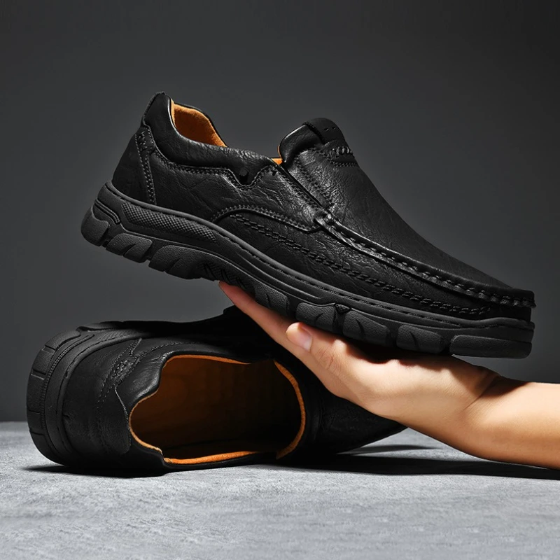 

Кожаные лоферы в стиле ретро, мужская удобная повседневная обувь, дышащая мужская обувь для вождения, мокасины для путешествий, альпинизма, кемпинга