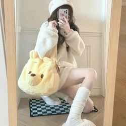 Fashion plush cartoon bag large capacity cute Winnie the Pooh shoulder bag girly soft cute tote bag