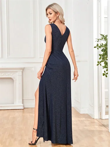 Imagen 2 del producto Vestidos de Noche formales elegantes y brillantes con cuello en V, vestidos de lujo para mujer, vestidos sexis con abertura para fiesta de boda, cóctel y graduación
