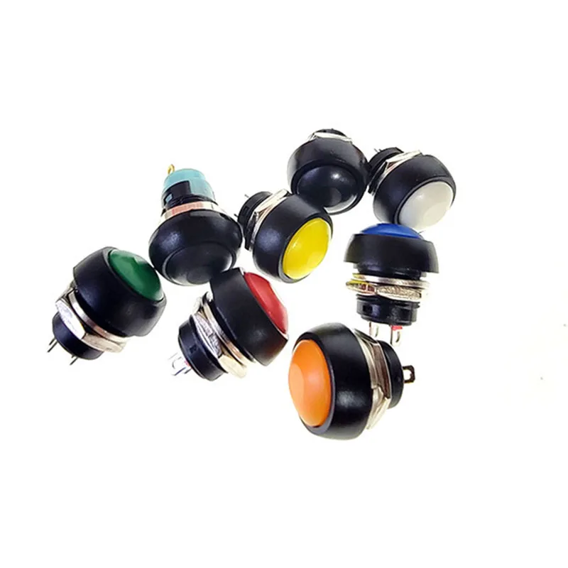 

2Pcs 12V 1A 2Pin Miniature Waterproof Momentary Push Button Switches 12mm PBS-33 Black Red Green Yellow Blue White
