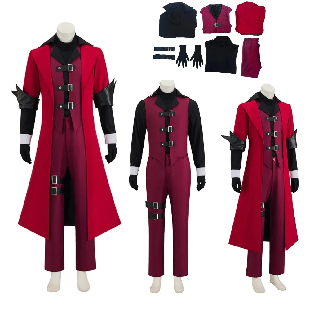 

Anime Devil May Cry Dante Cosplay Full Set Red Long Trench Coat with Gloves Accessory Men Anime Outfit Halloween Stage Costumes