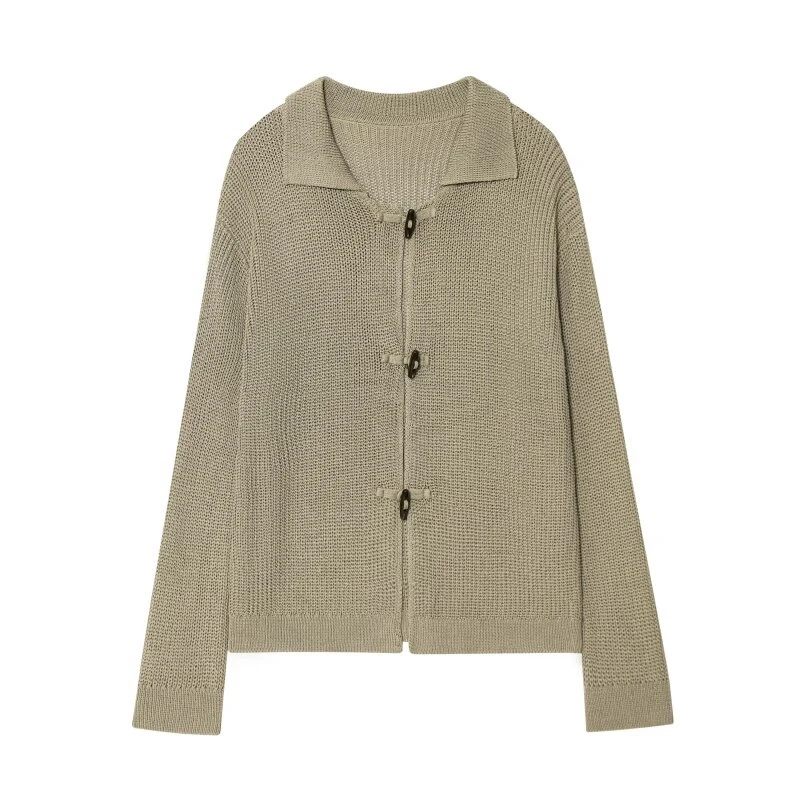 

Simple Style Knitted Sweater Long Sleeves Fashion Turn-Down Collar Office Lady Tops Autumn Warm Streetwear