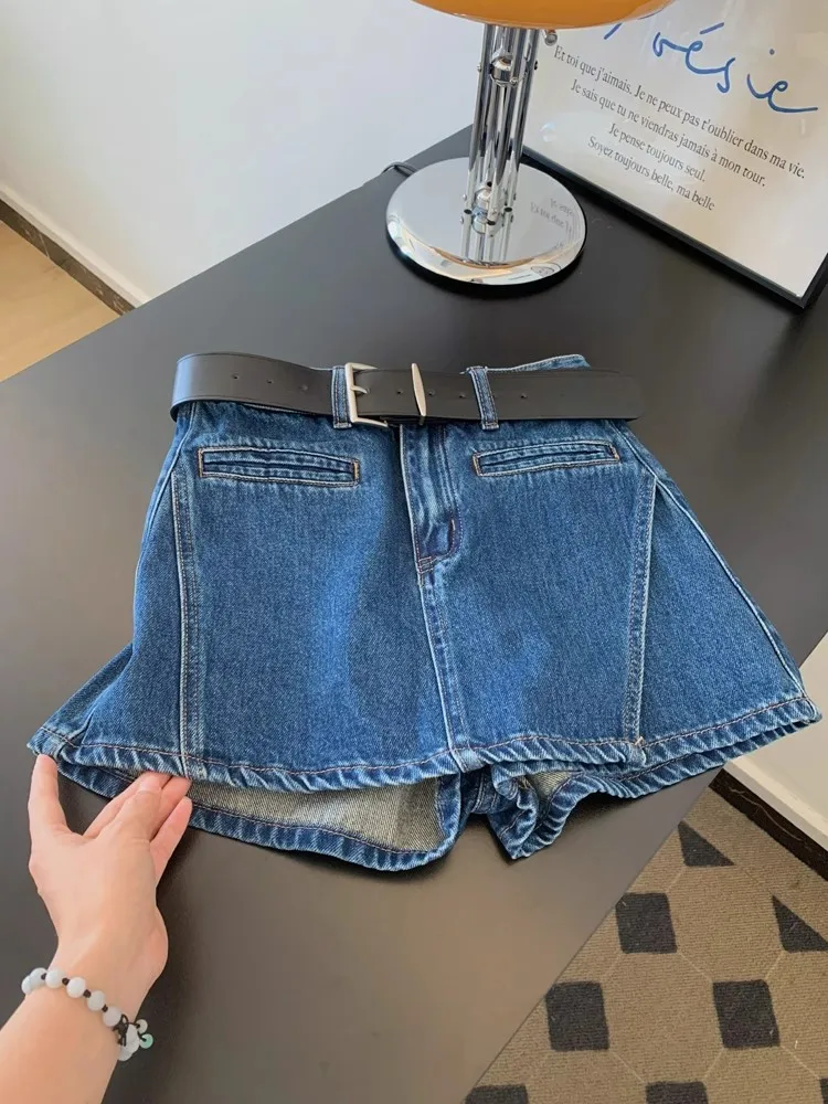 

High Waist Asymmetric Slimming Denim ort Skirt Women's Premium Waed Versatile Skirt Korean Sle A-Line Skirt