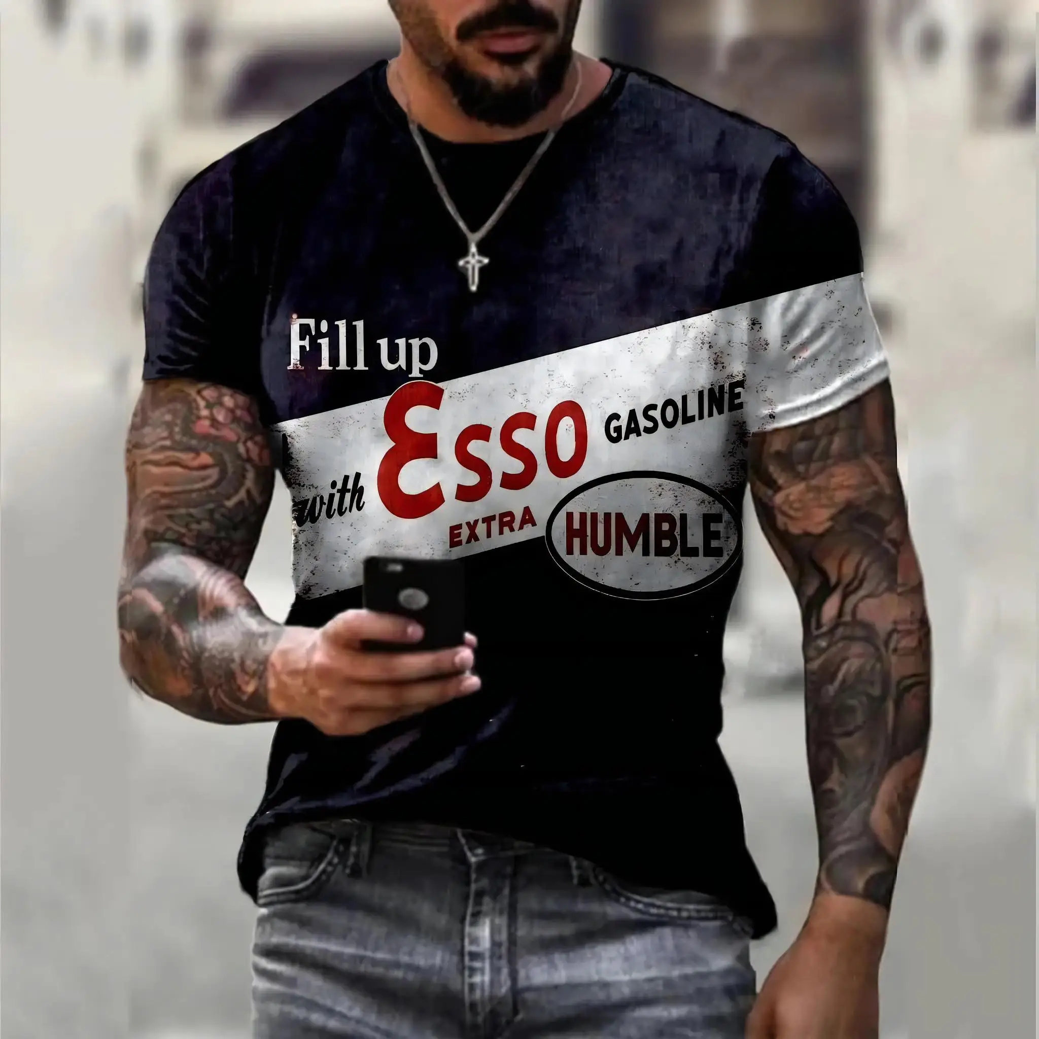 Camiseta Men's T-shirt Gulf Letter Graphic Men's American Retro T-shirt Short Sleeve T-shirt Man T-shirt Mens Casual Tops Mens T