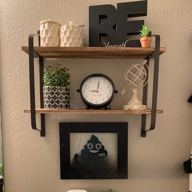 Multi-Tier Wrought Iron Shelving Unit Heavy Duty Kitchen Spice Rack Wall Mounted Metal Bookshelf Living Room Display Storage