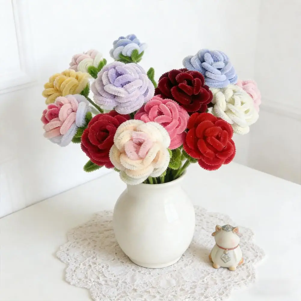 30cm Pipe Cleaner Rose Flower Handmade Decorative Plush Twist Stick Never Wither Simulated Flowers Home Room Decor Holiday Gift view 2