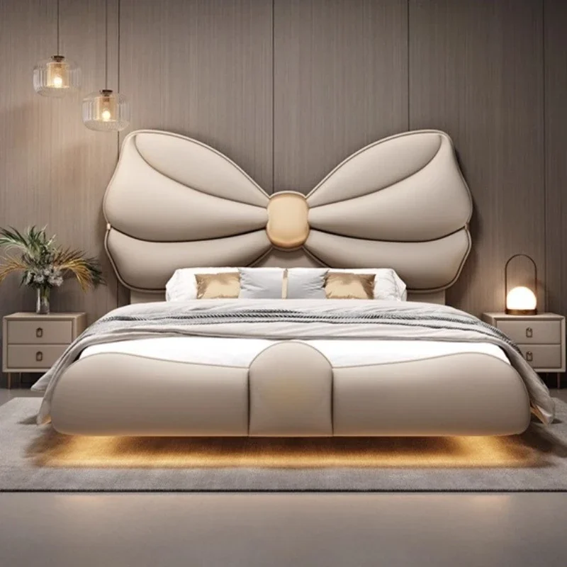 

180x200cm Luxury With Lights Floating Bed Modern Frame King Size Double Bed Headboards Twin Wood Lit 2 Personnes Furniture hoime