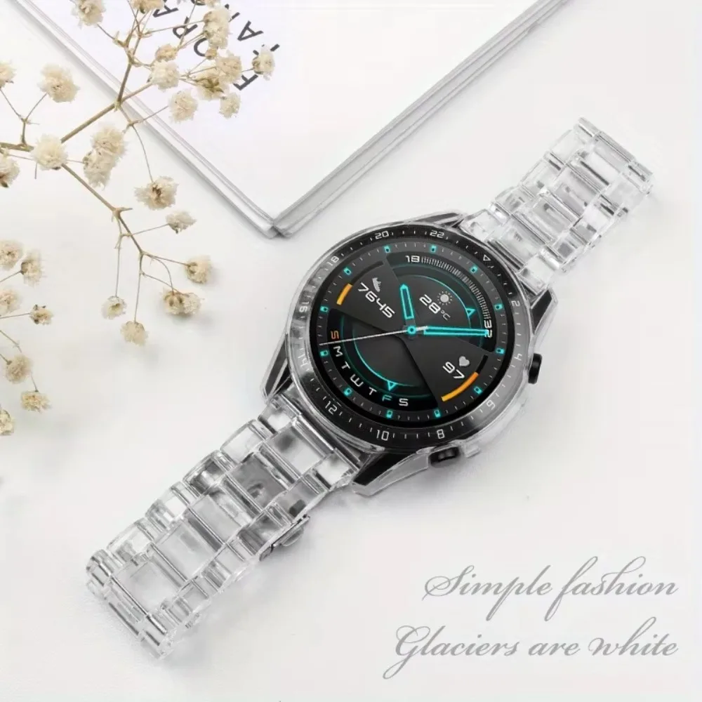 Three-Link Clear Resin Band 20mm 22mm, Transparent Bracelet for Huawei Watch GT 4 3 2, for Samsung Galaxy Watch 7 6 5 4, Gym