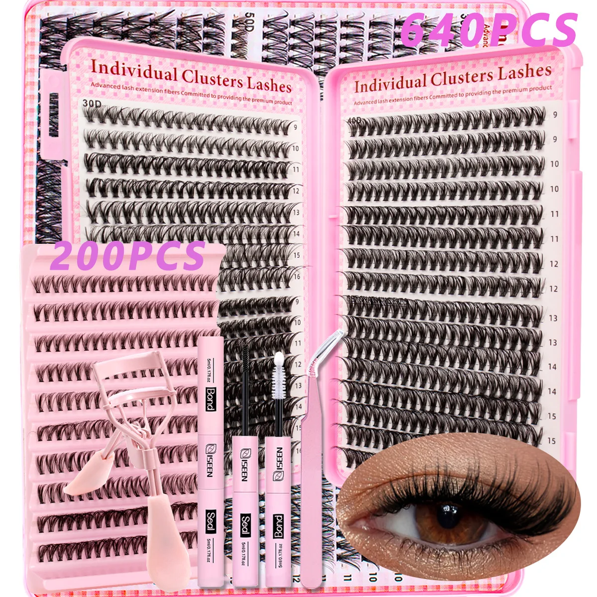 속눈썹 클러스터 키트 믹스 길이 개별 자연스러운 속눈썹 연장 키트 C 컬 자연스러운 룩 부드러운 본드 및 씰 트위저 포함