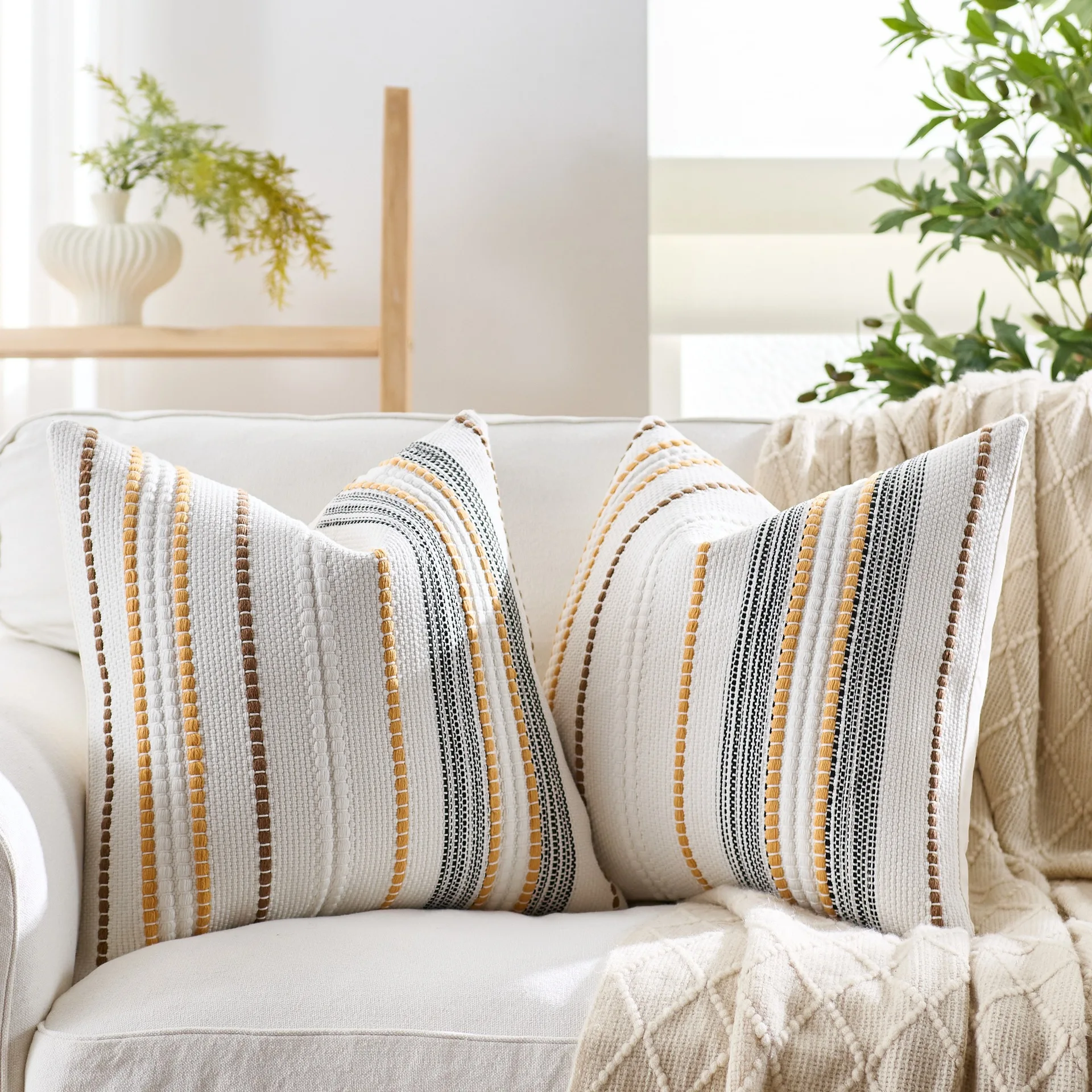 

45x45cm Waist Pillow Cover Chenille Jacquard Living Room Bedroom Sofa Striped Pillow Cushion