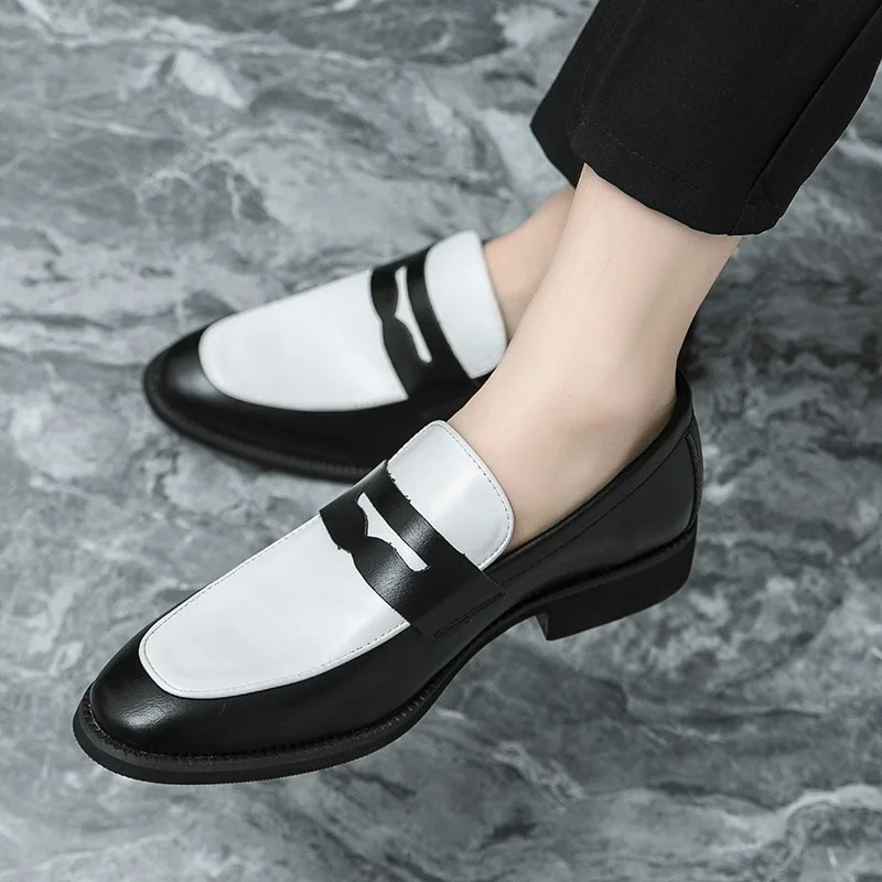 

2025 Spring New Black White Matching Color Round Toe Flat Classic Design Large Size Men's Casual Shoes Elegant Men Leather Shoes