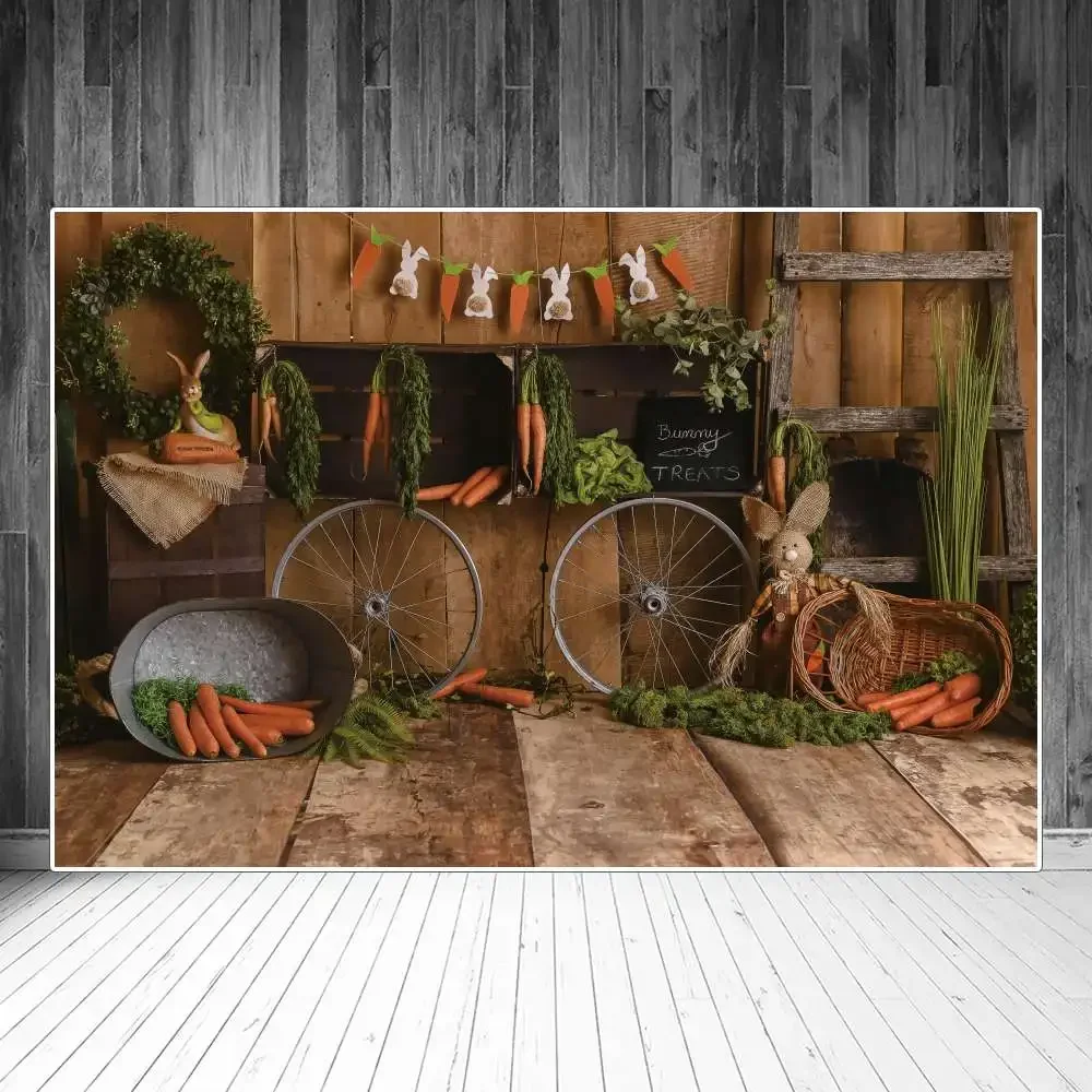 Easter Grocery Backdrops Photography Decoration Wooden Cabin Indoor Wheels Baskets Home Party Custom Children Photo Backgrounds