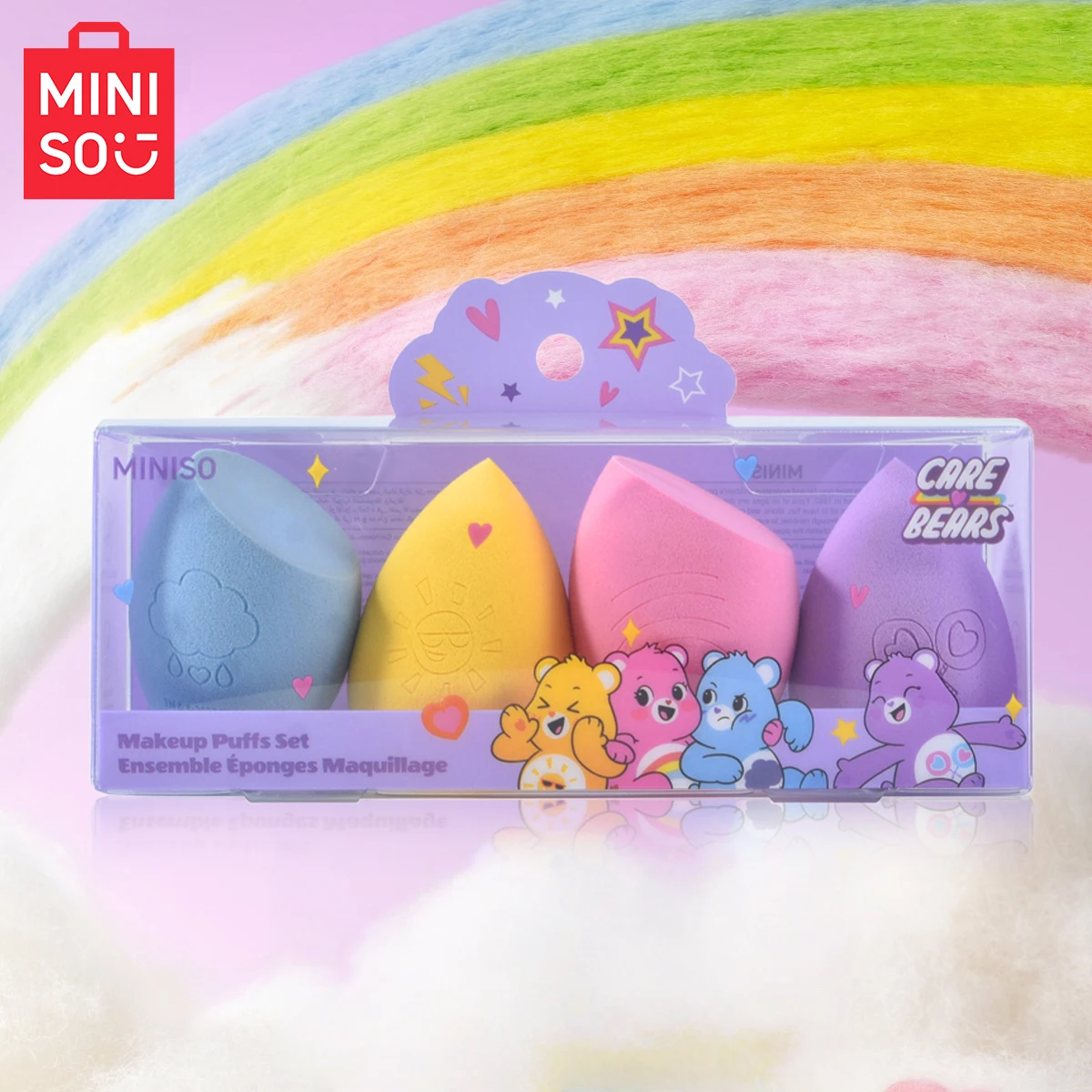 MINISO ラブベアシリーズ メイクアップパウダーパフセット、ウェット＆ドライ両用メイクアップエッグ、耐久性があり塗りやすい